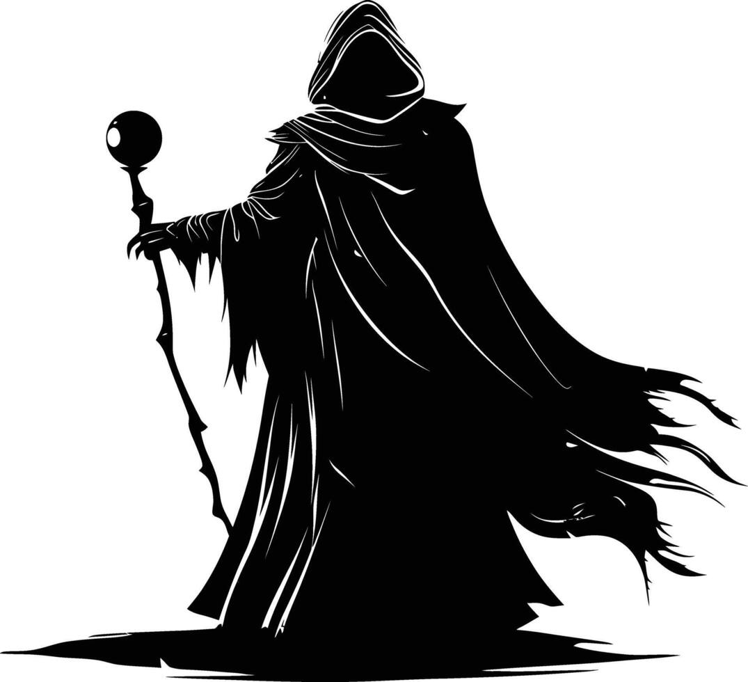 AI generated Silhouette mage full body black color only vector