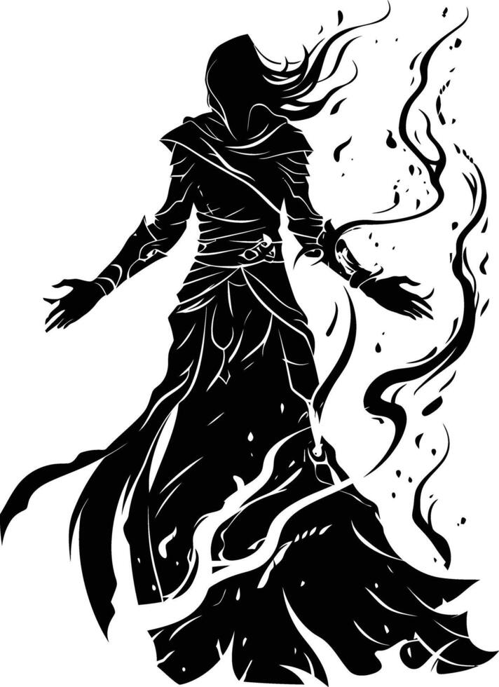 AI generated Silhouette mage full body black color only vector