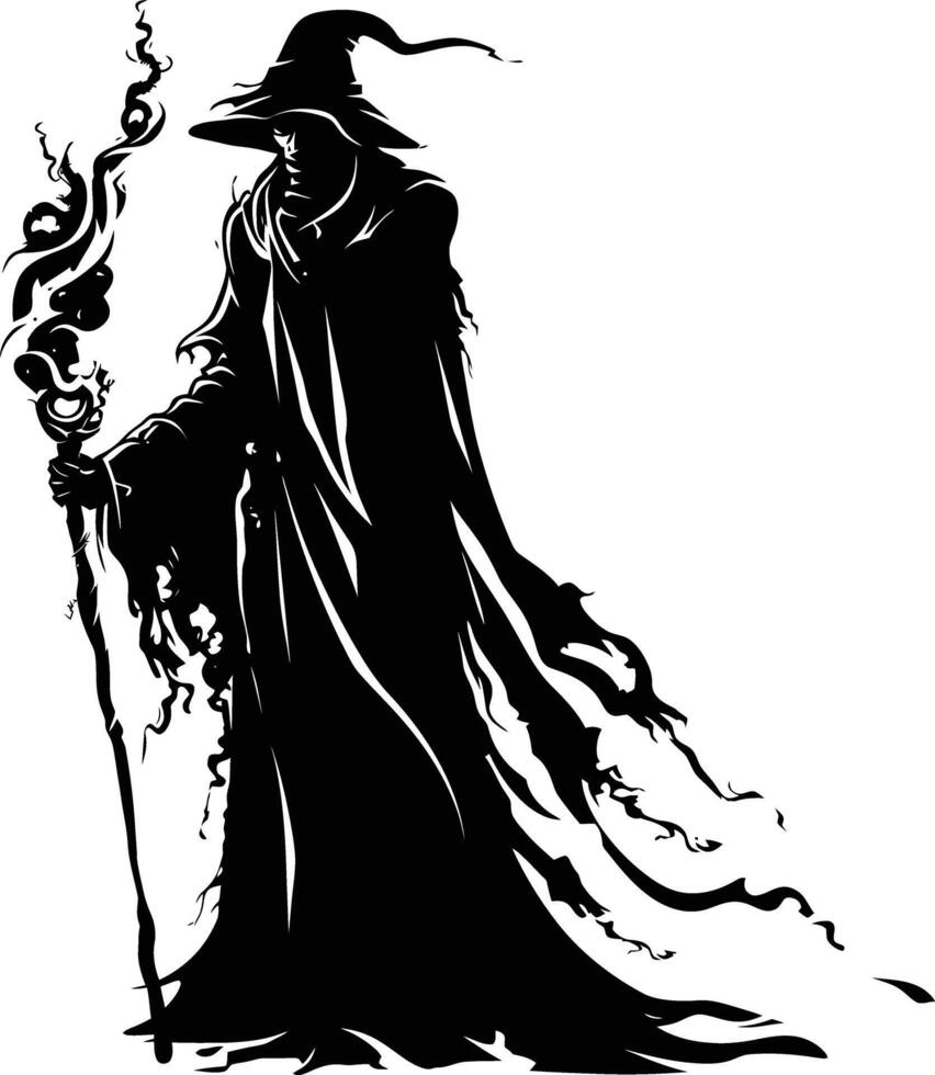 AI generated Silhouette mage full body black color only vector