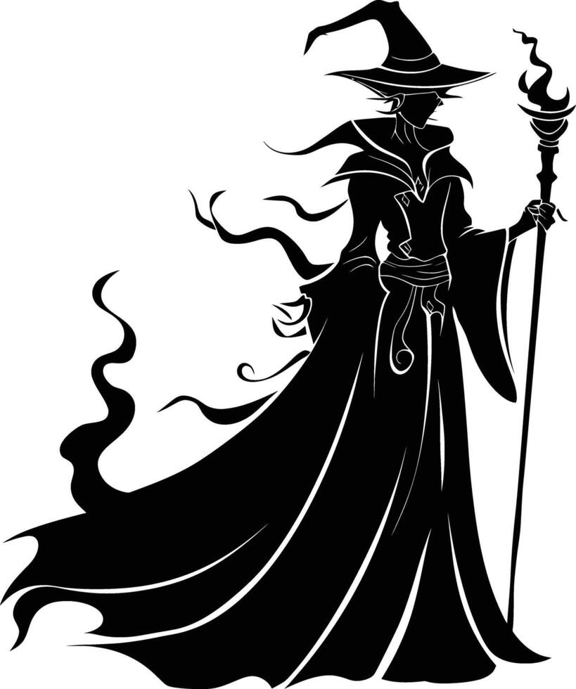 AI generated Silhouette mage full body black color only vector