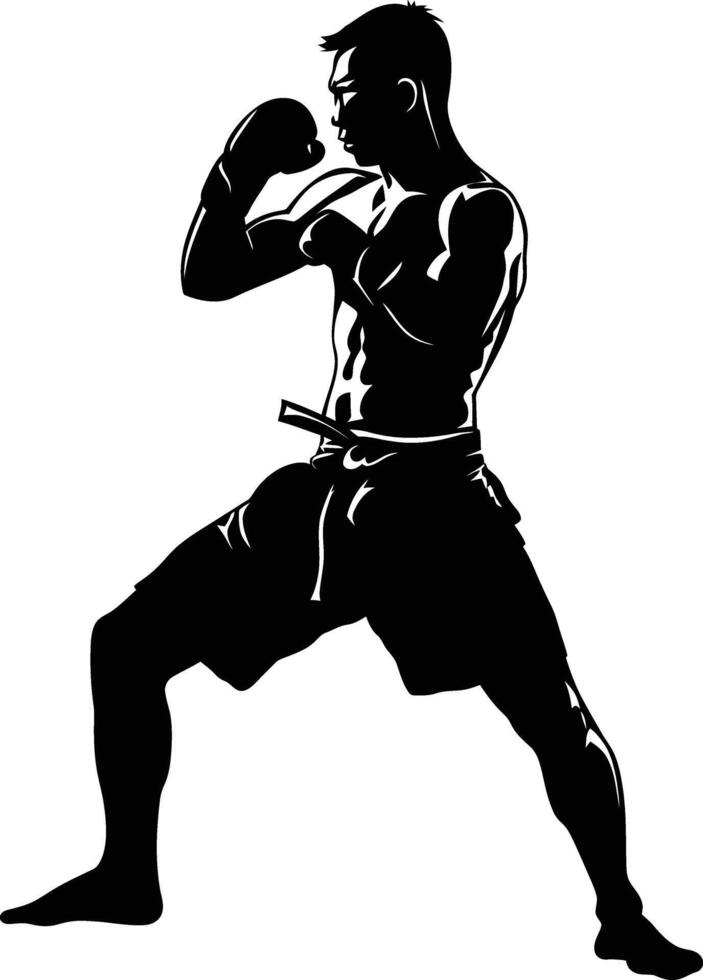 AI generated Silhouette muay thai full body black color only vector