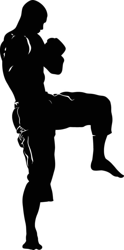 AI generated Silhouette muay thai full body black color only vector