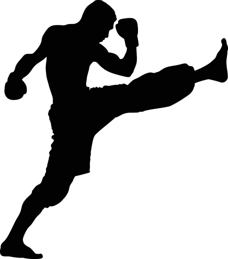 AI generated Silhouette muay thai kick full body black color only vector