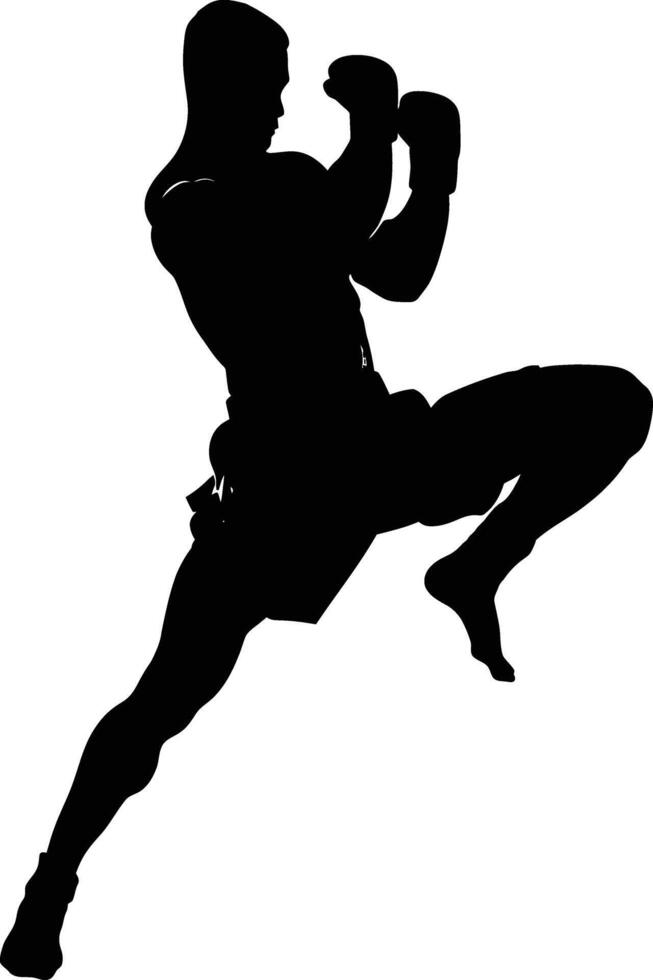 AI generated Silhouette muay thai kick full body black color only vector