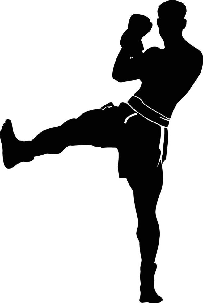 AI generated Silhouette muay thai kick full body black color only vector