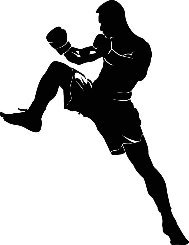 AI generated Silhouette muay thai kick full body black color only vector