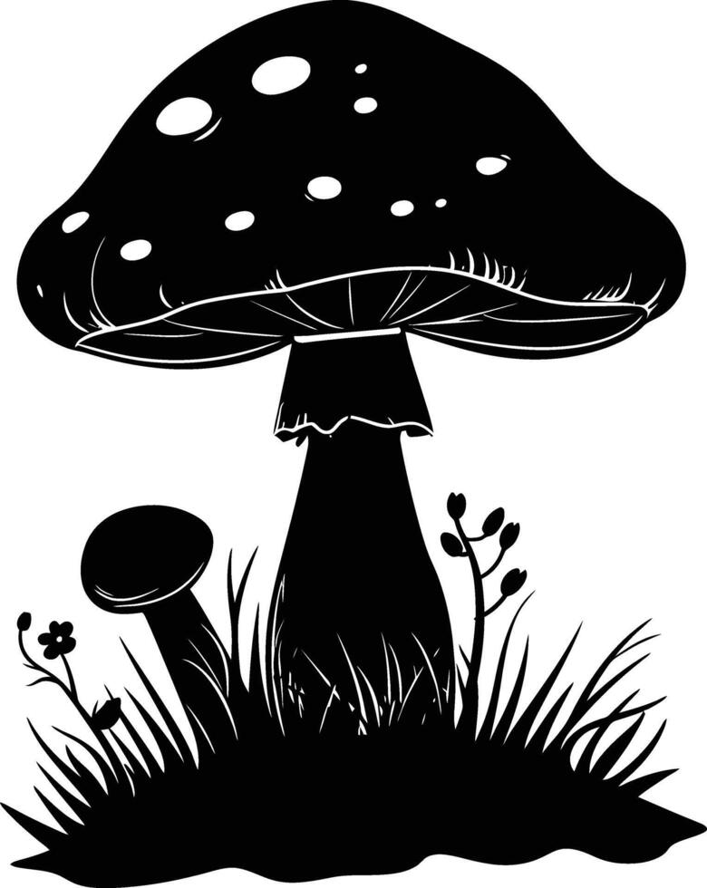 AI generated Silhouette mushroom full body black color only vector