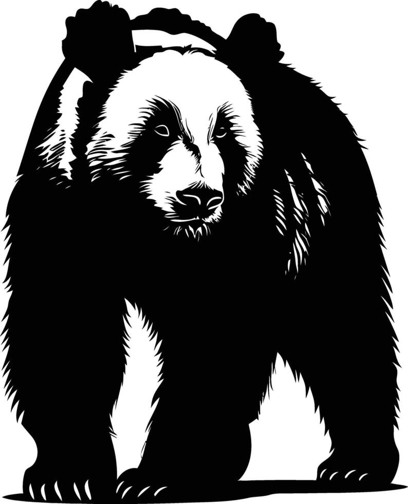 AI generated Silhouette panda full body black color only vector