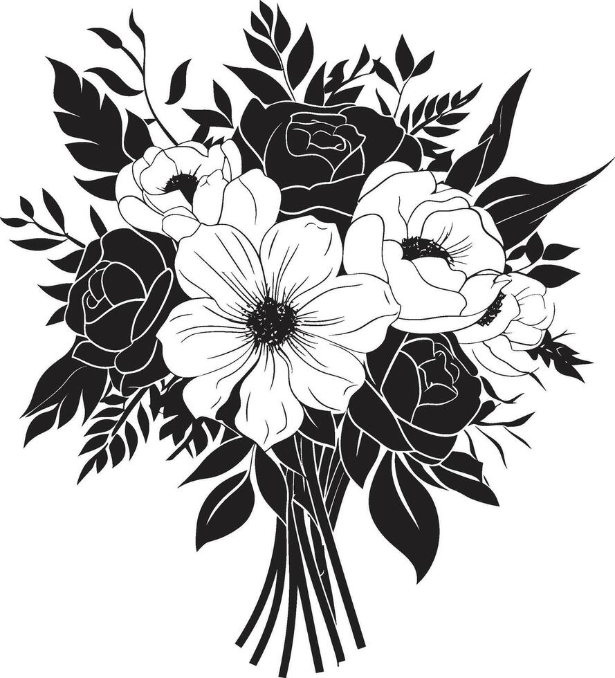 Bouquet Elegance Monochrome Vector Symbol Floral Harmony Black Bridal Emblem Design