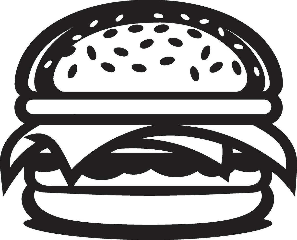 Iconic Burger Design Black Emblem Sizzling Flavor Burger Vector