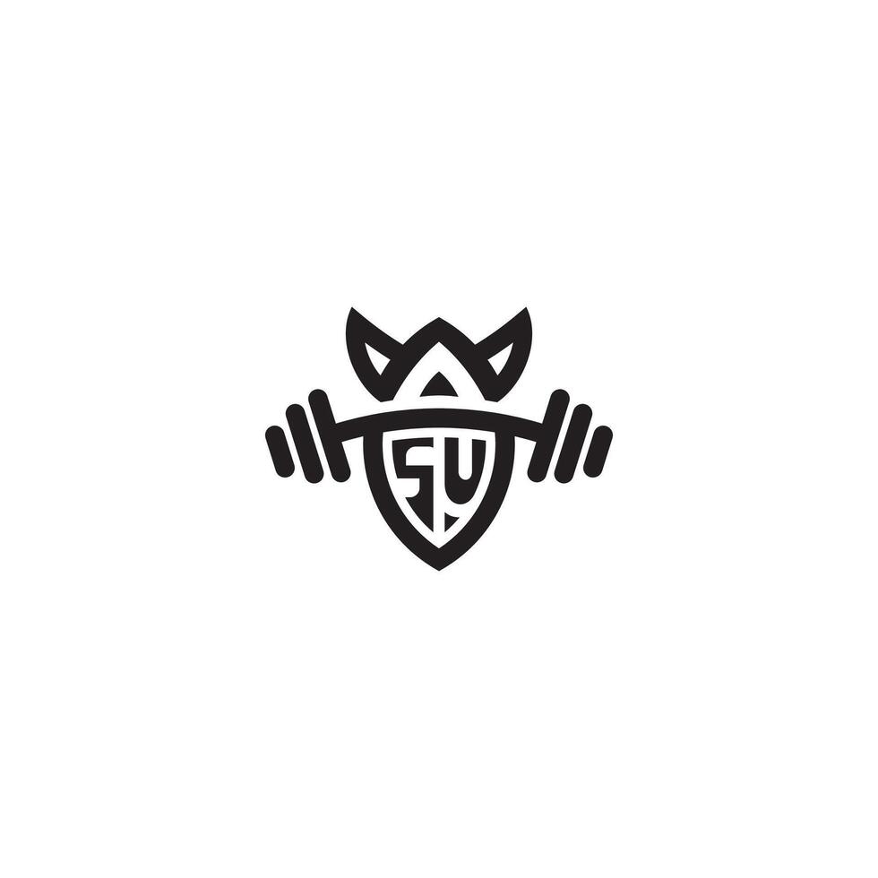 SU line fitness initial concept with high quality logo design vector