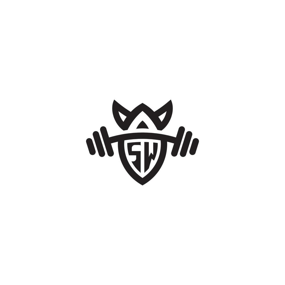 SW line fitness initial concept with high quality logo design vector