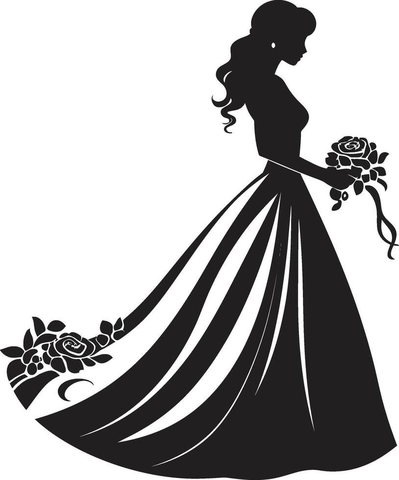 elegante retrato negro novia emblema radiante novias esencia negro vector