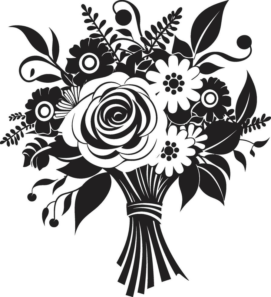 Ethereal Bridal Bloom Black Vector Emblem Blossom Elegance Monochrome Bouquet Icon Design