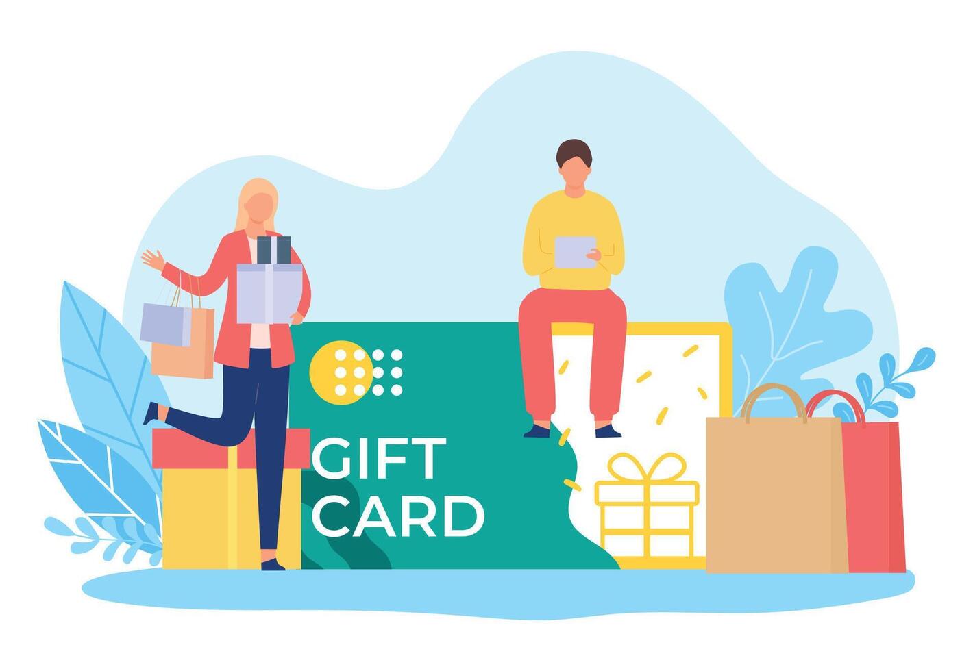 Gift certificate card, people present to birthday vector