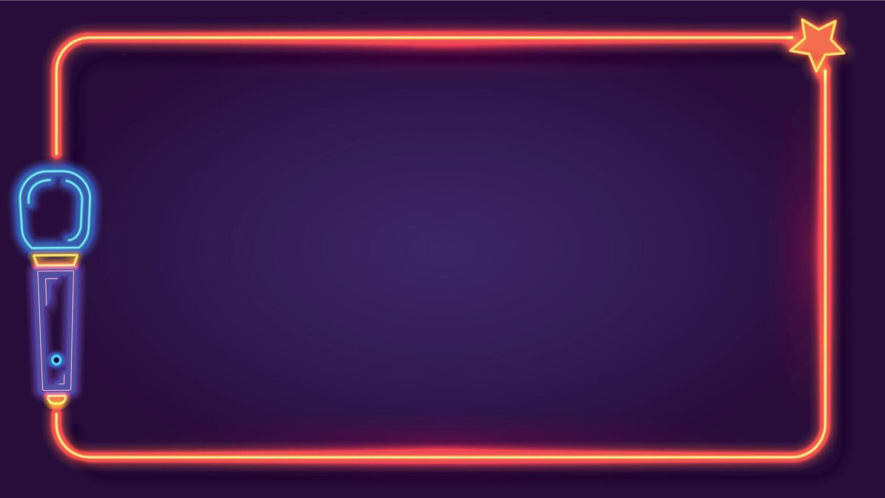 Night neon karaoke frame for song lyrics with microphone. Music bar club singer party show stand. Karaoke sign text border vector template