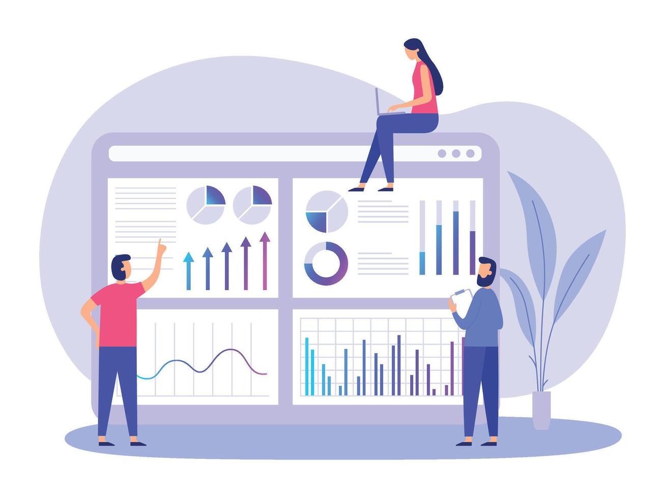 Market forecast, people analysing info chart and diagrams vector