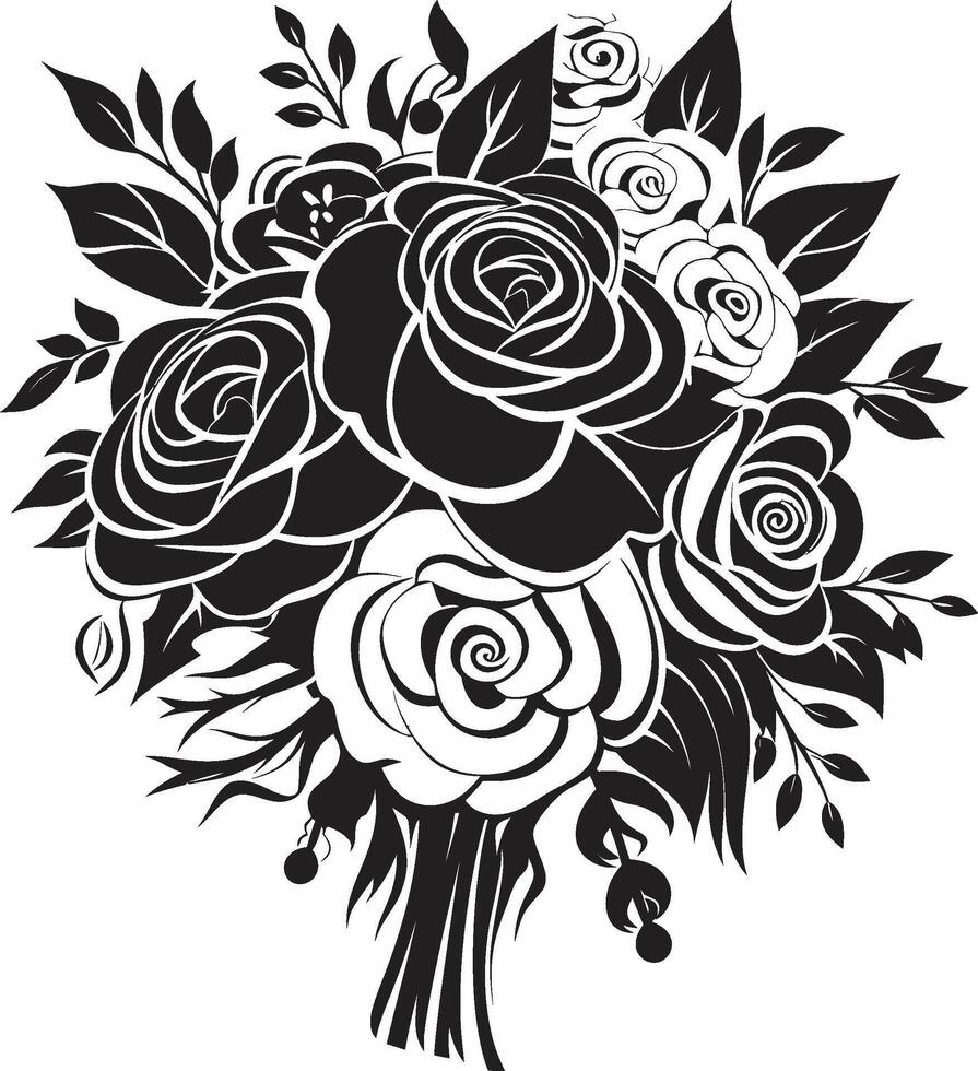 Radiant Posy Elegance Black Emblem Design Graceful Blossom Unity Bridal Vector Icon