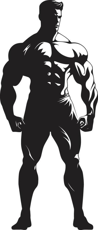 Monochrome Muscle Bodybuilders Iconic Vector Art Ebony Emblem Full Body Black Vector Icon