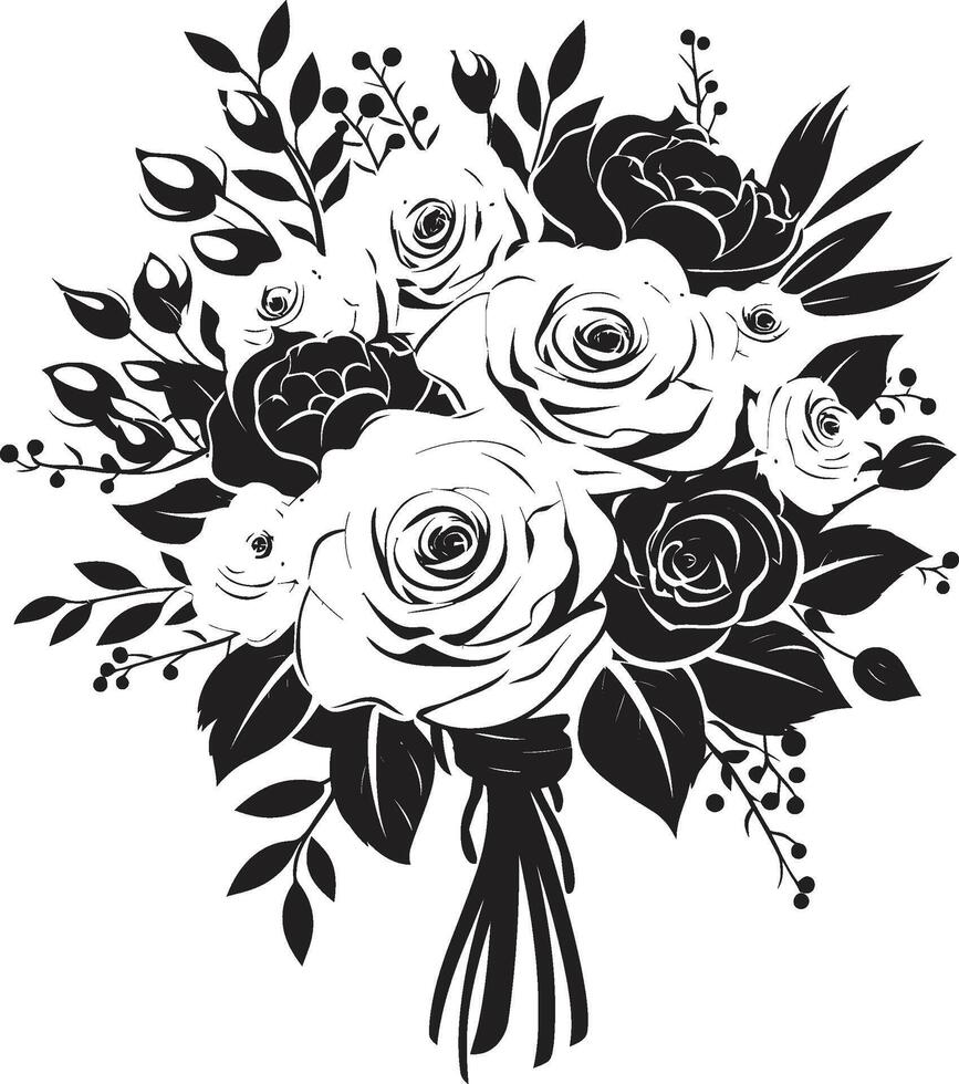 Ethereal Posy Harmony Black Vector Design Elegance in Bloom Black Bridal Bouquet Icon