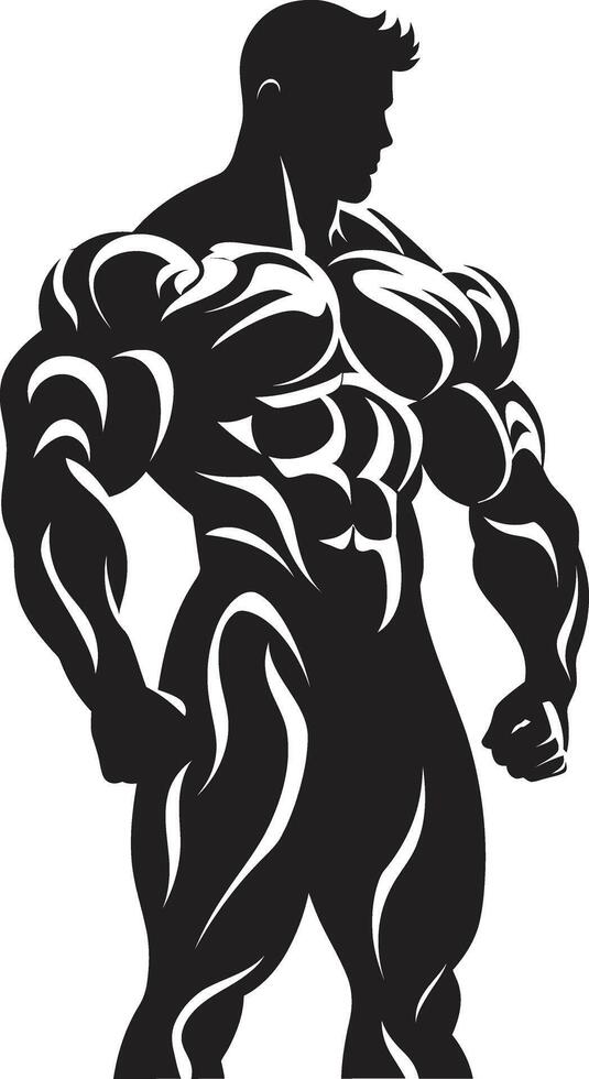 Strength Silhouette Full Body Black Vector Design Inkwell Muscles Bodybuilders Iconic Emblem