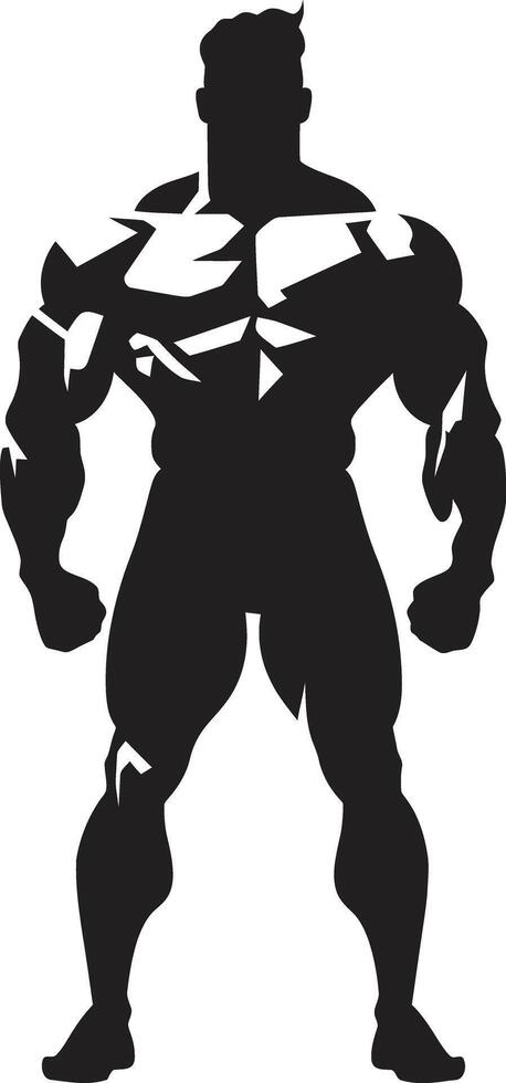Ebony Emblem Full Body Black Vector Ink and Iron Bodybuilders Iconic Vector