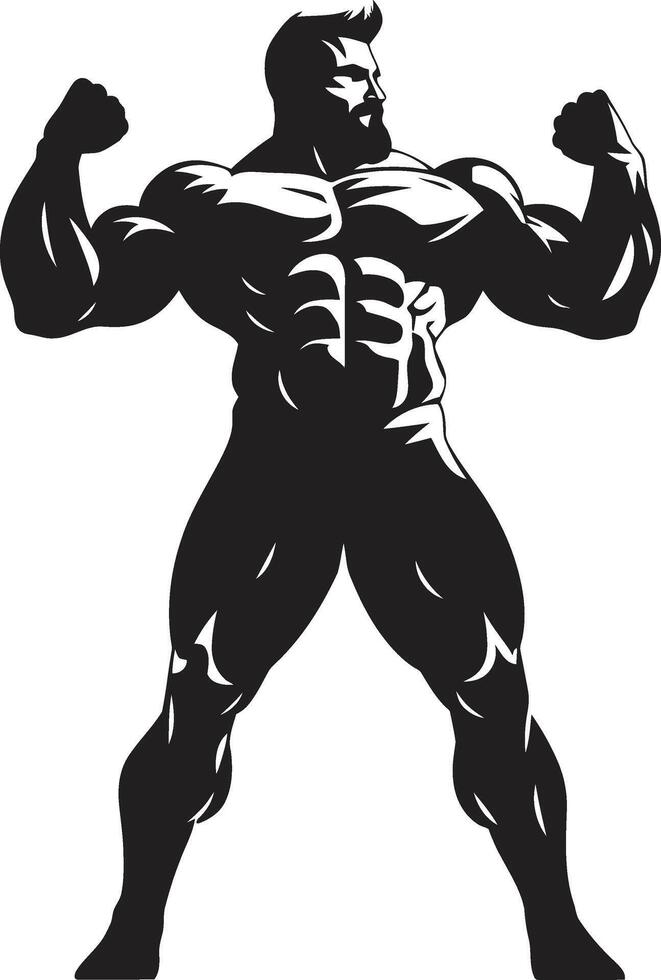 Ebony Enigma Full Body Vector Logo in Black Mighty Monochrome Bodybuilders Iconic Symbol