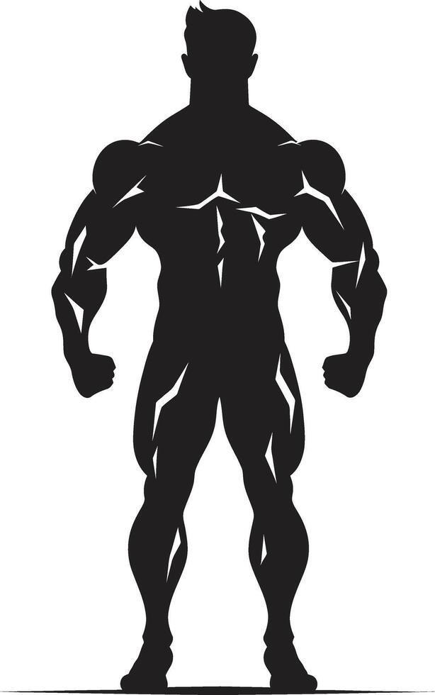 Solid Silhouette Full Body Vector Emblem Blackened Brawn Bodybuilders Iconic Vector Symbol