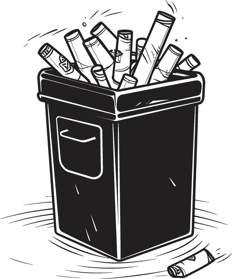 Bin of Discarded Cigarette No Smoking Icon Ashes in Bin Symbol Black Vector