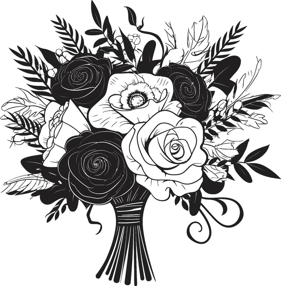 casado florecer conjunto nupcial ramo de flores vector ramo de flores enigma negro vector nupcial diseño