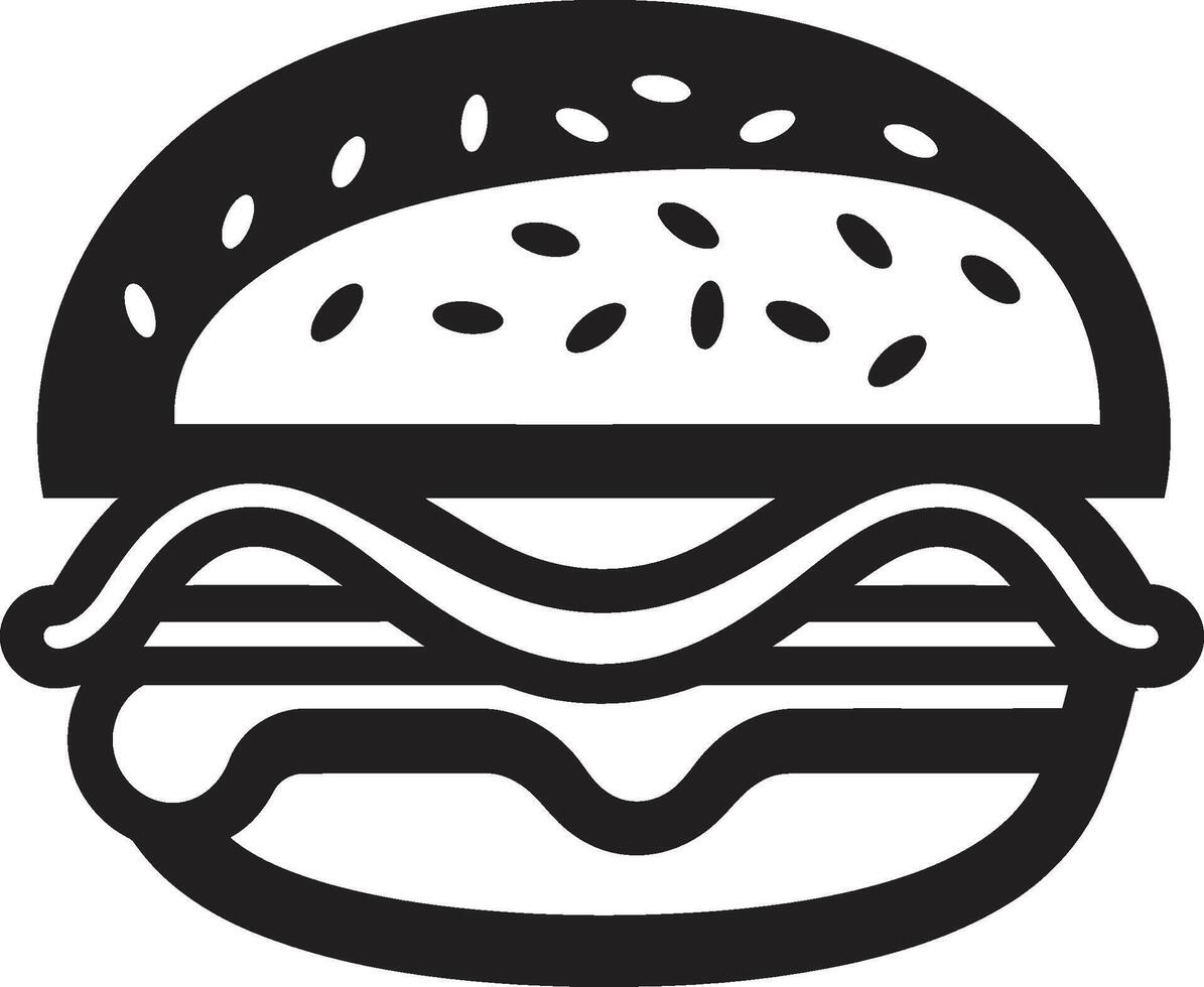 Classic Burger Emblem Black Vector Icon Tasty Fast Food Monochrome Burger Logo