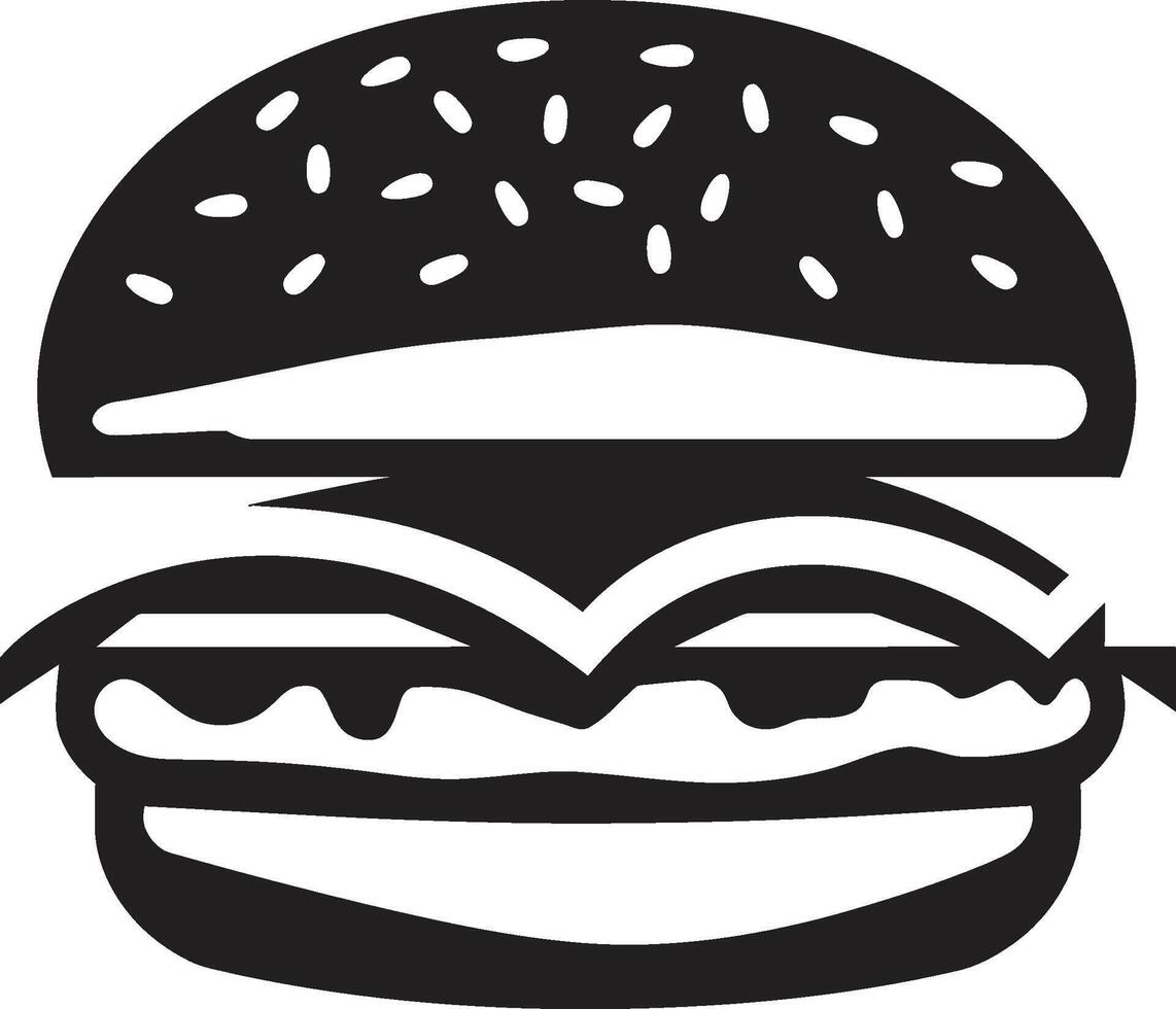 Delightful Burger Black Vector Emblem Juicy Bite Monochrome Burger Symbol