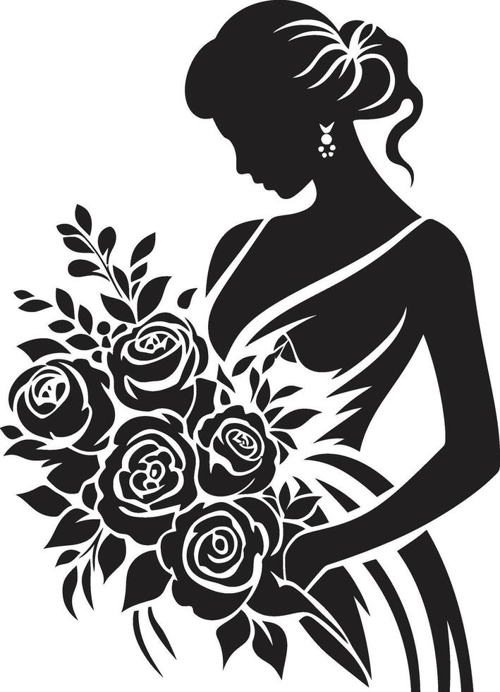 elegante novia esencia negro vector icono matrimonial elegancia monocromo emblema