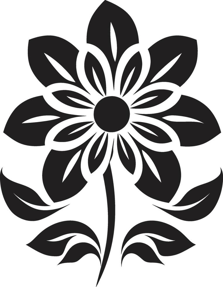 Minimalistic Bloom Symbol Iconic Design Elegant Floral Element Monochrome Design vector