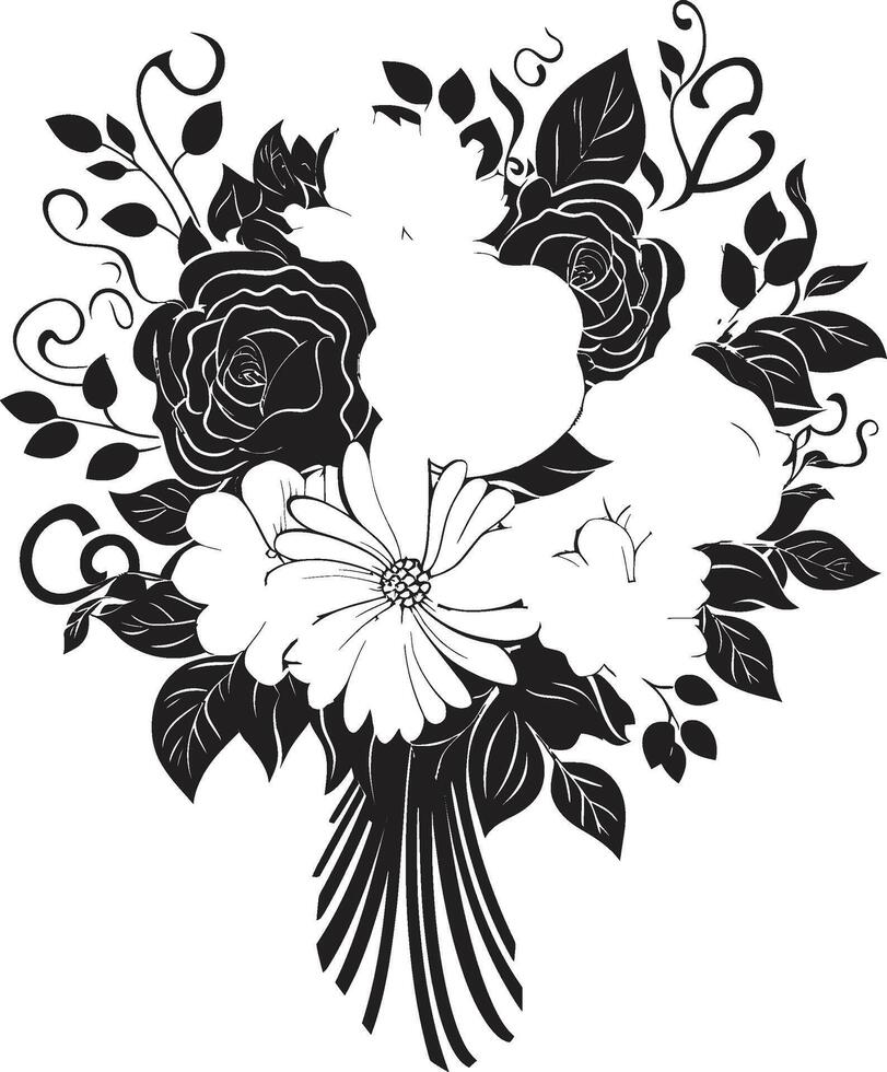 casado florecer conjunto nupcial ramo de flores icono ramo de flores enigma negro vector nupcial emblema