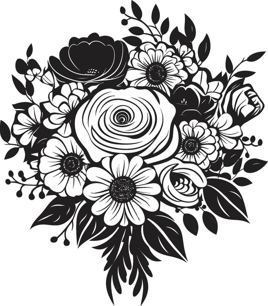 Elegant Bloom Elegance Black Bridal Icon Bridal Bloom Radiance Monotone Vector Design