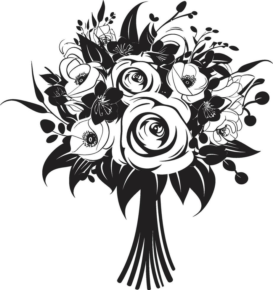 Ethereal Bridal Posy Black Vector Emblem Wedding Blossom Charm Bridal Bouquet Icon