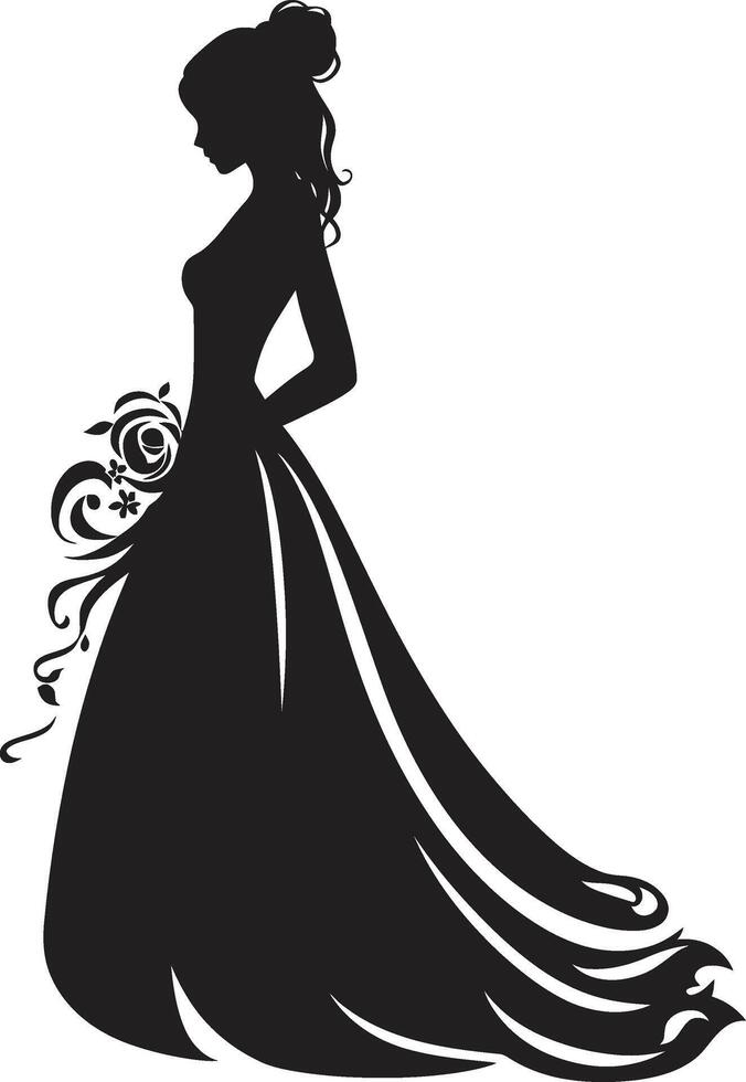 elegante encanto monocromo emblema novias resplandor negro vector icono