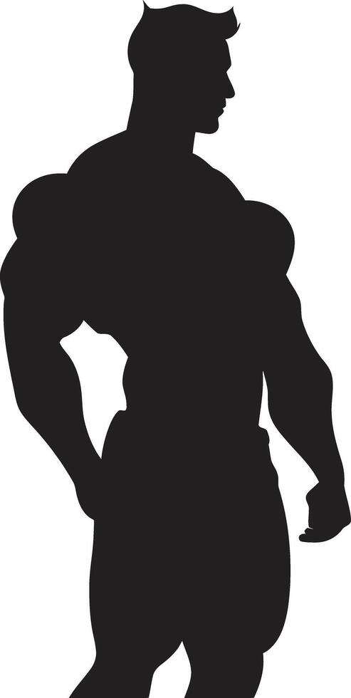 Silhouette of Power Bodybuilders Iconic Glyph Carbon Cut Full Body Black Vector Logo Design