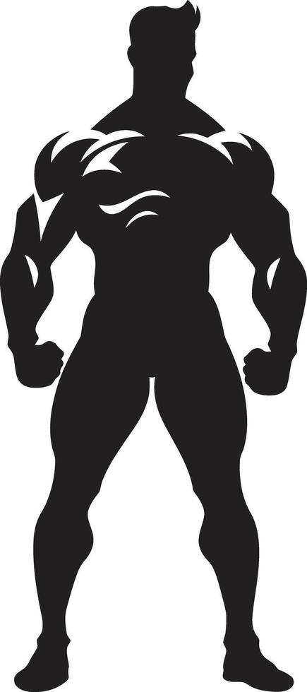 Solid Silhouette Full Body Vector Emblem Blackened Brawn Bodybuilders Iconic Vector Symbol