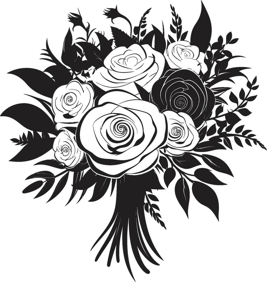 nupcial florecer aura monótono ramo de flores emblema elegante floral unidad negro nupcial vector