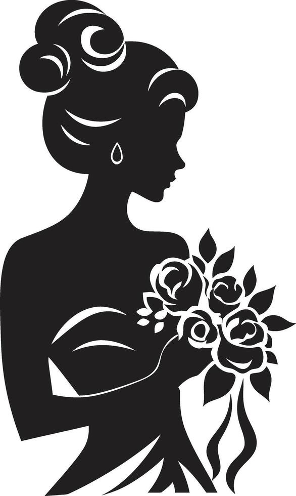 Enchanting Bridal Charm Black Emblem Glamorous Bride Portrait Vector Icon