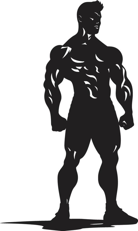 Vector Vigilante Bodybuilders Black Icon Design Solid Silhouette Full Body Vector Emblem