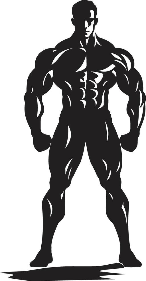 Solid Silhouette Full Body Vector Emblem Blackened Brawn Bodybuilders Iconic Vector Symbol