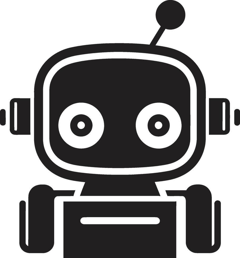 Quirky Mechanical Pal Cute Black Bot Logo Glyph Diminutive Futurism Small Bot Vector Symbol