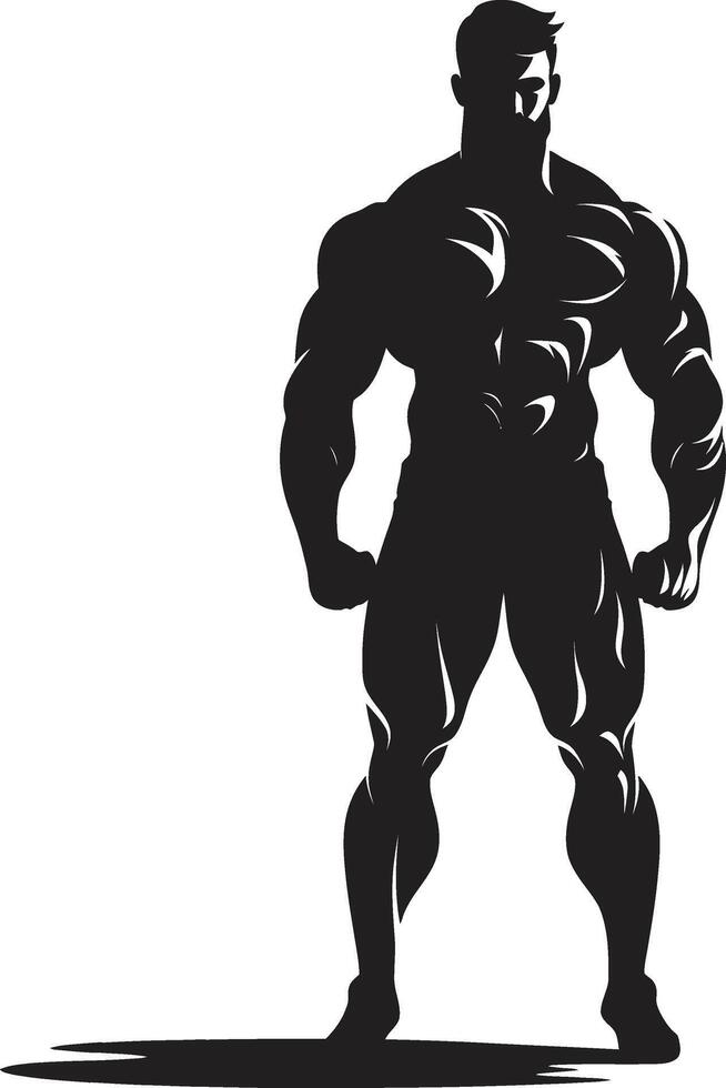 Championed Charcoal Bodybuilders Iconic Vector Glyph Obsidian Opulence Full Body Black Vector Emblem