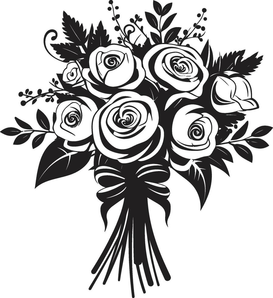 nupcial ramo de flores resplandor monocromo caja icono elegante pétalo elegancia negro vector diseño