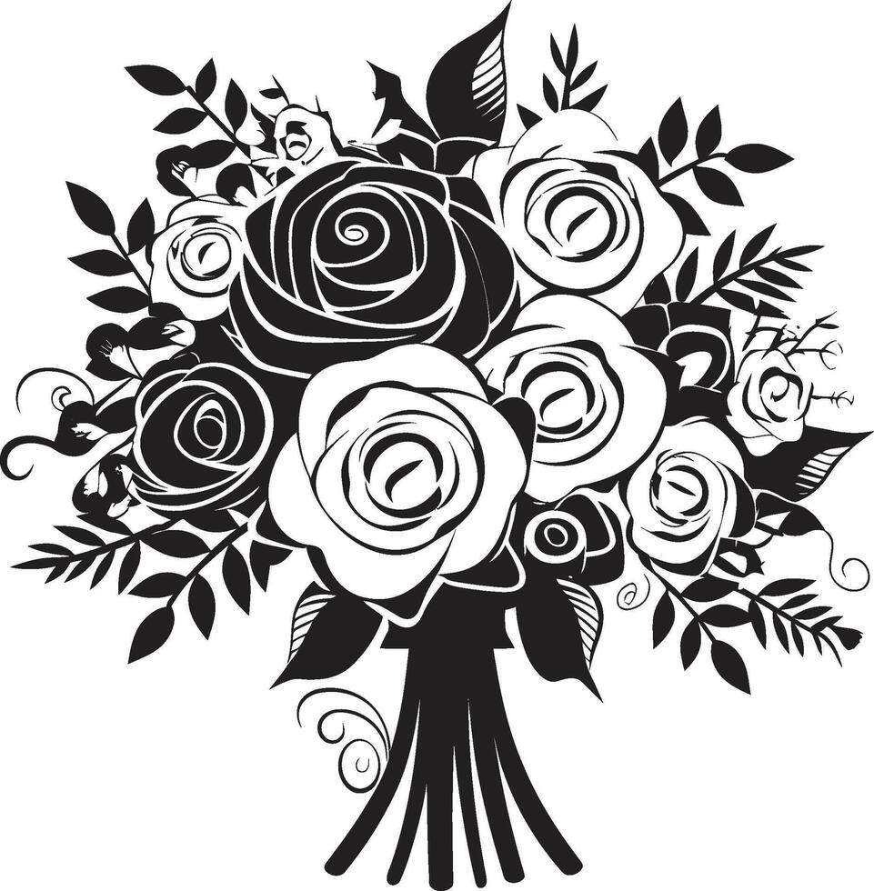 Bridal Bloom Aura Monotone Bouquet Emblem Chic Floral Unity Black Bridal Vector