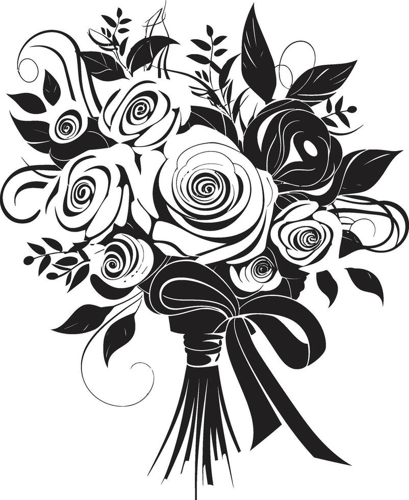 Graceful Floral Elegance Black Vector Emblem Wedded Petal Aura Bridal Bouquet Icon