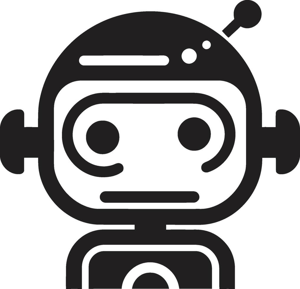 Compact Chat Innovator Petite Black Robot Whimsical AI Pal Small Bot Emblem vector